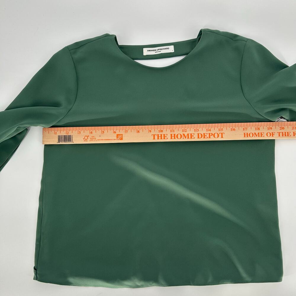 Amanda Uprichard Blouse Sz S NWT Deep Sage Green Wrap Front Long Sleeve Top - Picture 3 of 6